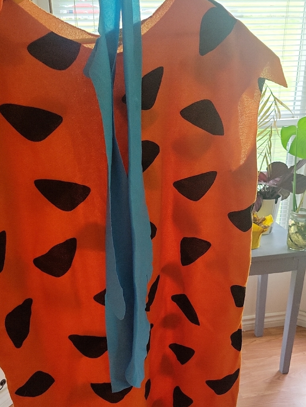 Orange Dress with Black Spots and Blue Tie Detail